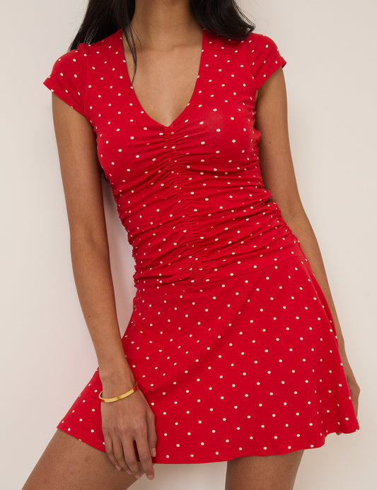 Red Polka Dot Harley Jersey Mini Dress