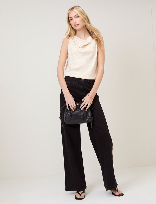 Cream Pinstripe Draped Sleeveless Top