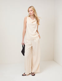 Cream Pinstripe Draped Sleeveless Top