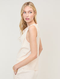 Cream Pinstripe Draped Sleeveless Top