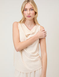 Cream Pinstripe Draped Sleeveless Top