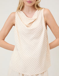 Cream Pinstripe Draped Sleeveless Top