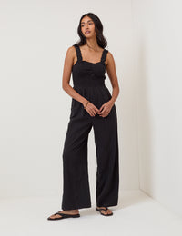Black Shirred Jumpsuit