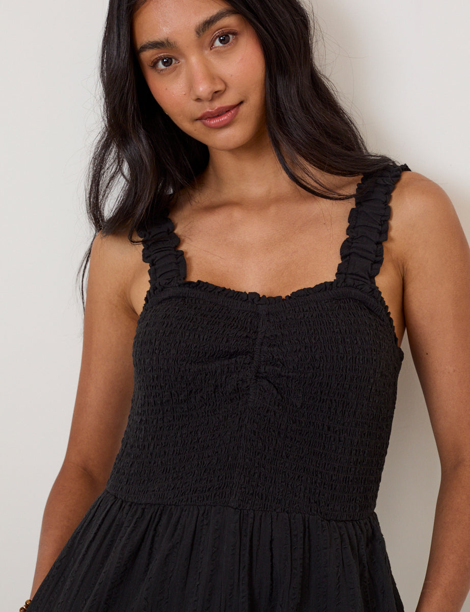 Black Shirred Jumpsuit