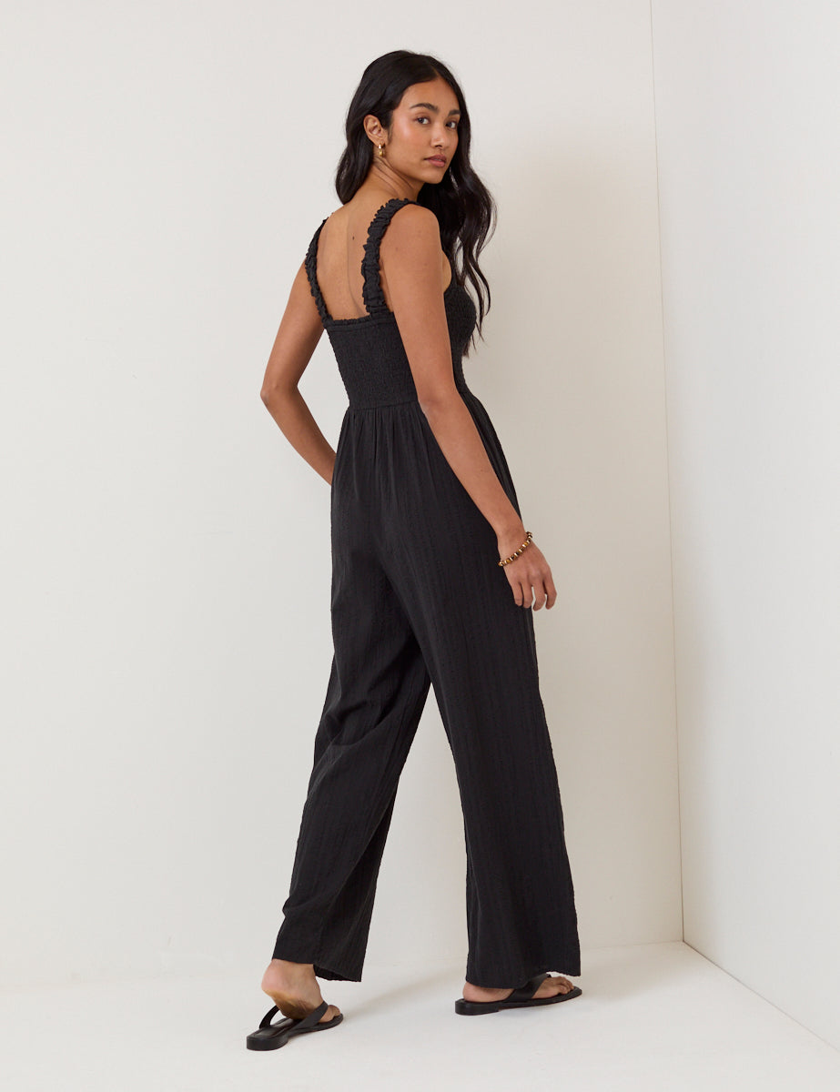Black Shirred Jumpsuit