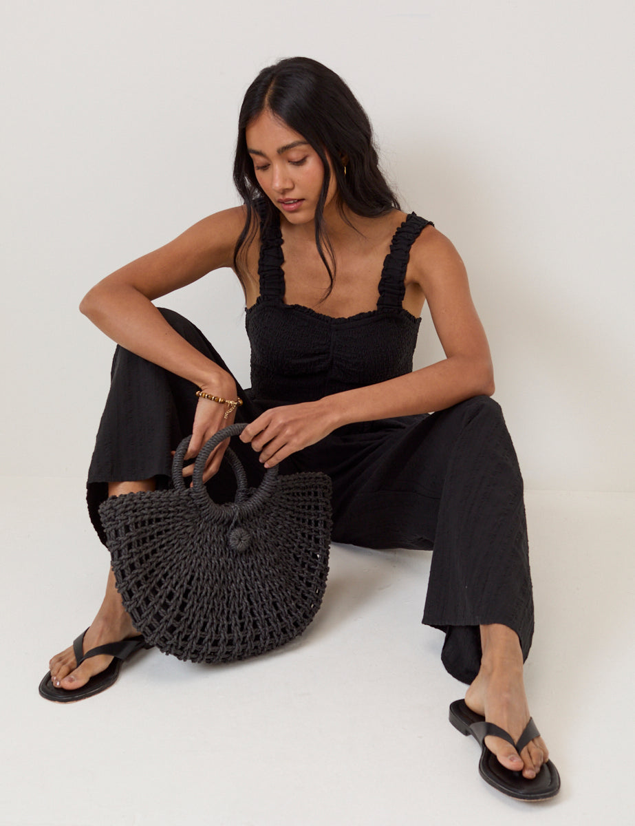 Black Shirred Jumpsuit