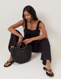 Black Shirred Jumpsuit