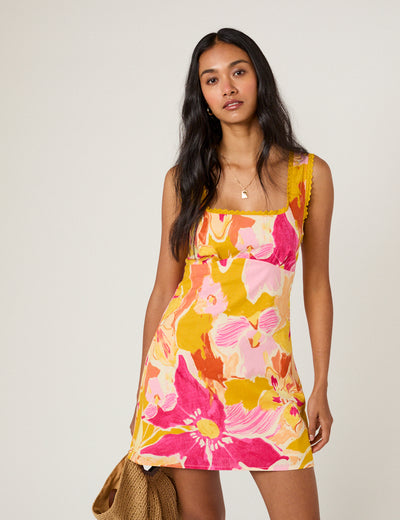 Square Neck Lace Trim Ciara Mini Dress