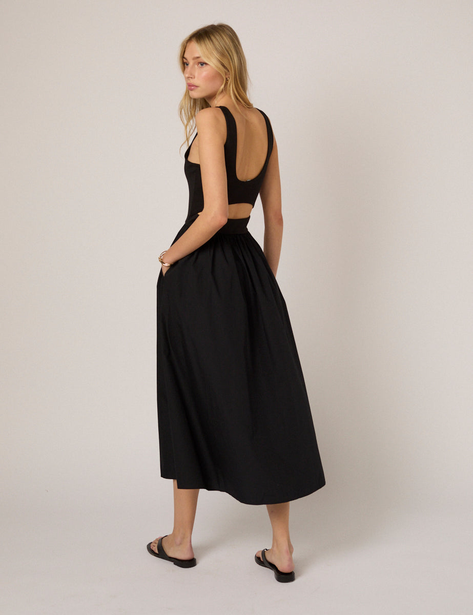 Black Fitted Bodice Eliana Midi Dress Black Fitted Bodice Eliana Midi Dress
