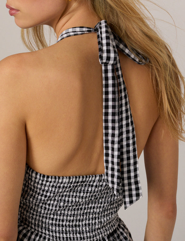 Black Gingham Halter Neck Tizzy Jumpsuit