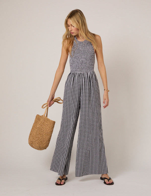 Black Gingham Halter Neck Tizzy Jumpsuit