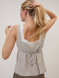 White Floral Sweetheart Neck Top