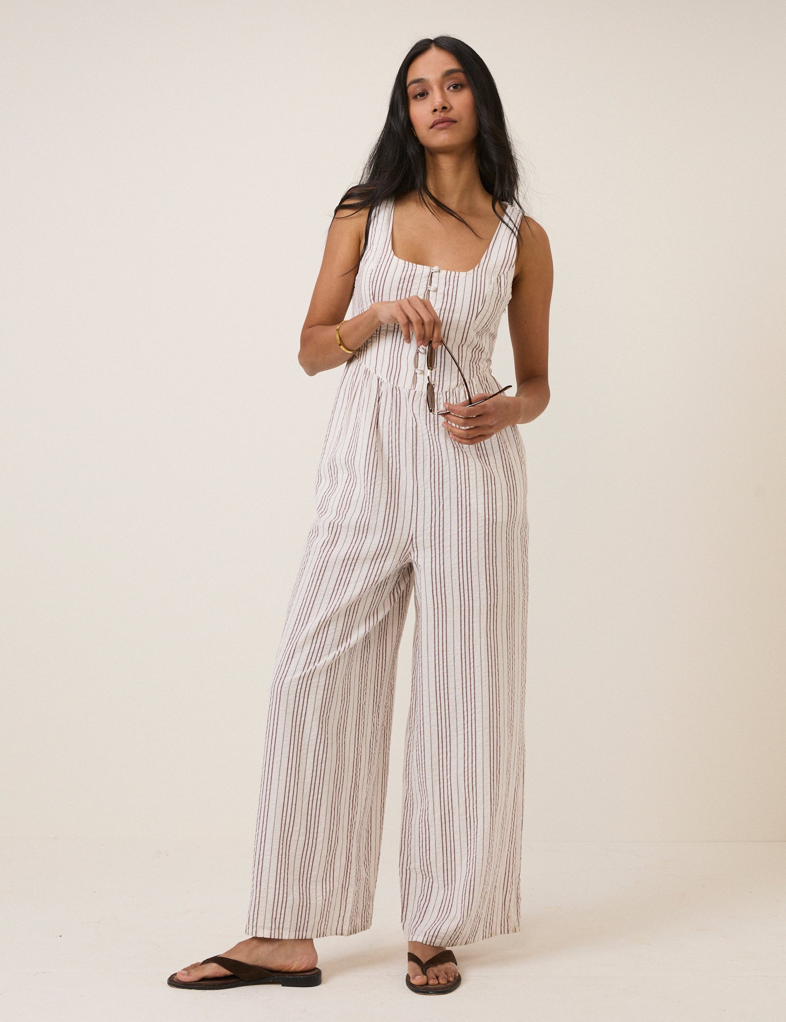 White Pinstripe Cora Jumpsuit
