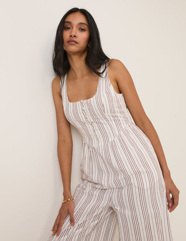 White Pinstripe Cora Jumpsuit
