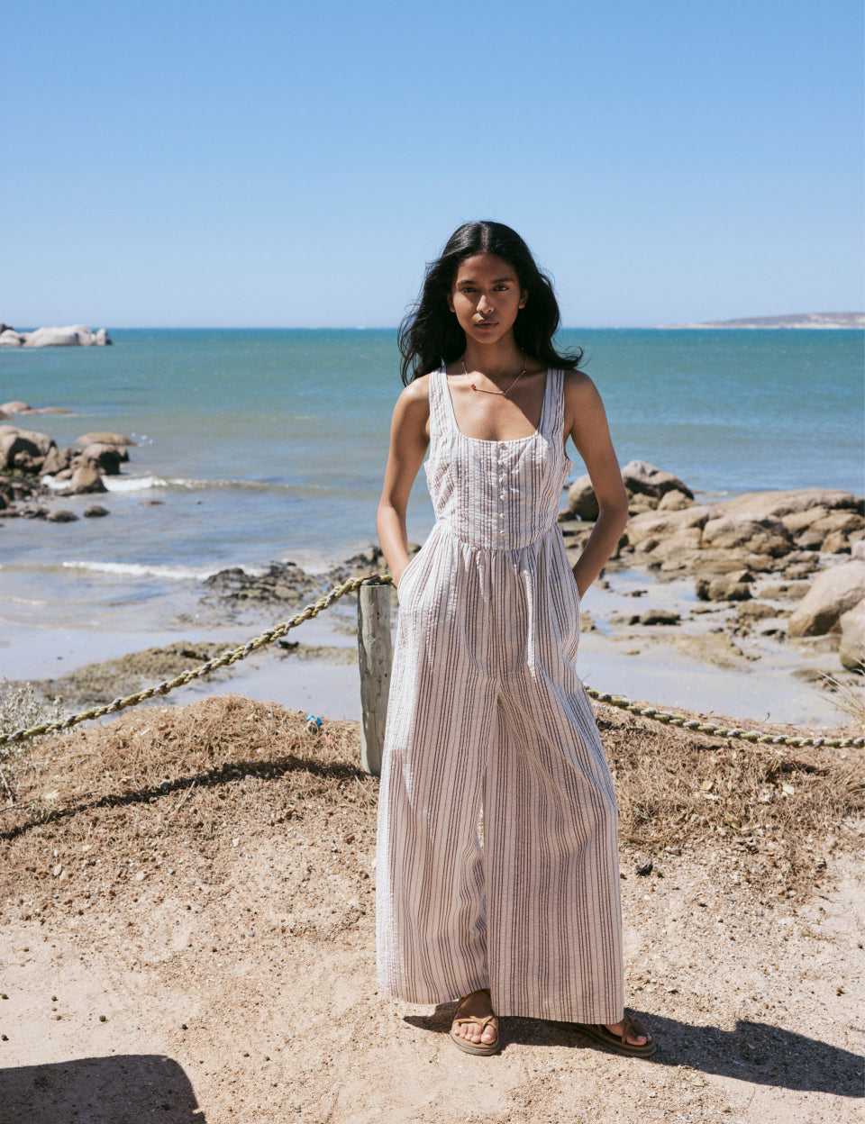 White Pinstripe Cora Jumpsuit