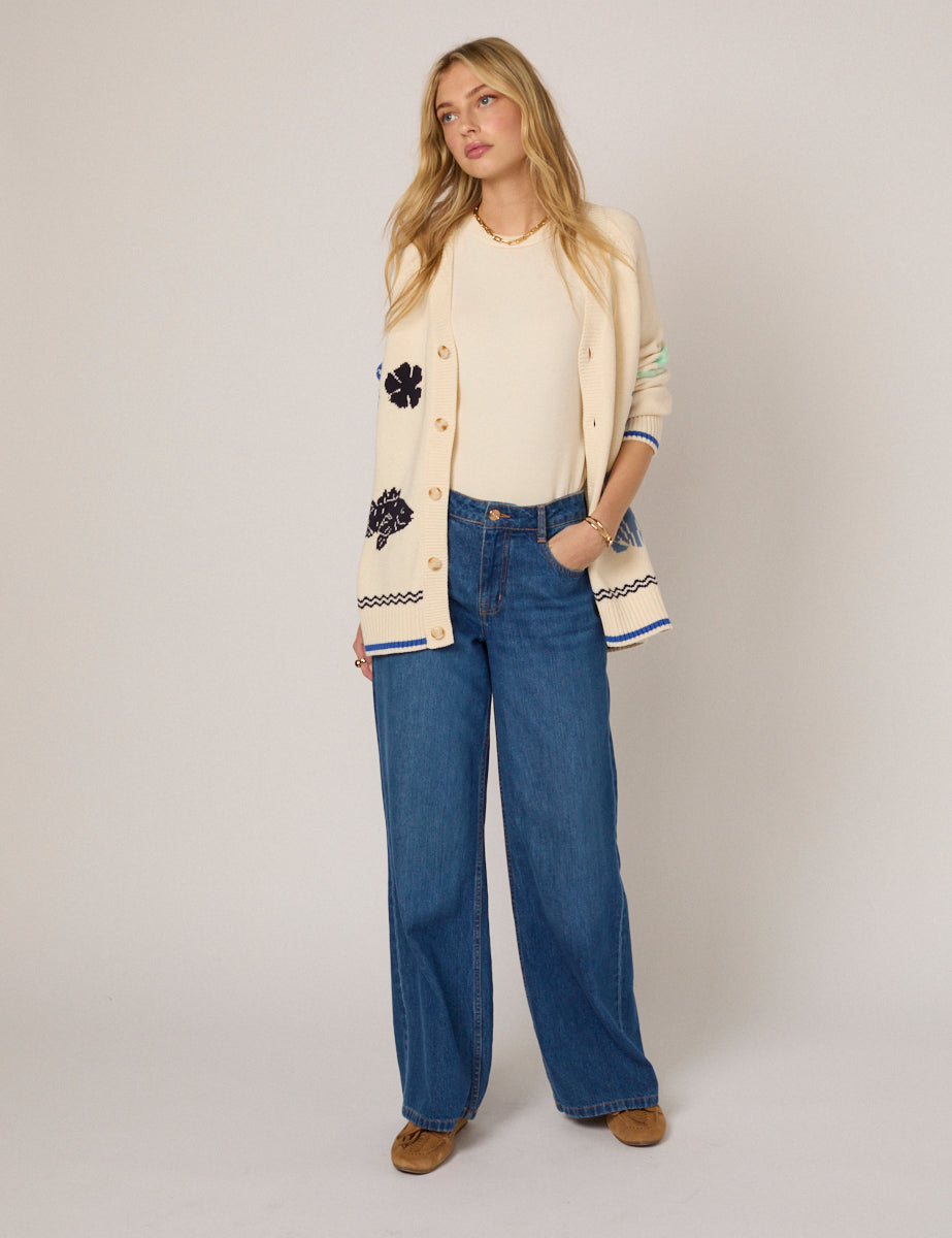 Cream Seascape Knitted Cardigan