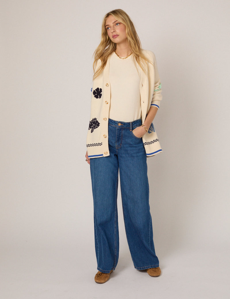 Cream Seascape Knitted Cardigan