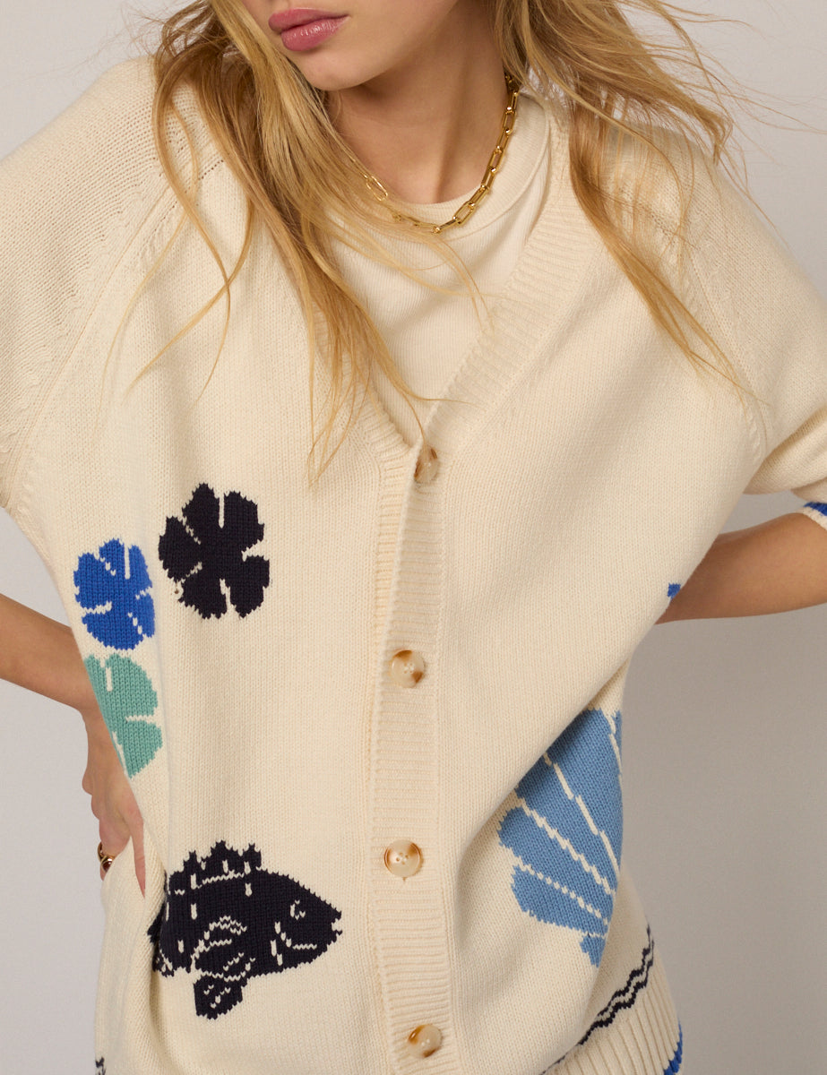 Cream Seascape Knitted Cardigan