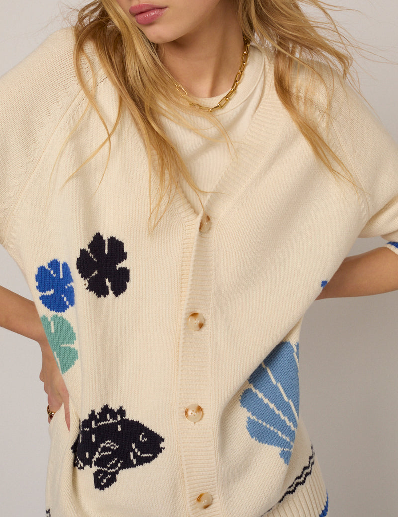 Cream Seascape Knitted Cardigan