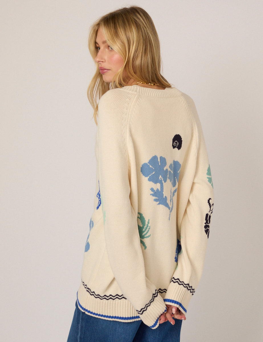 Cream Seascape Knitted Cardigan