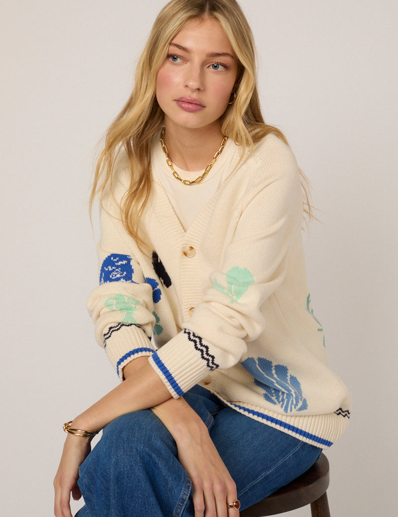 Cream Seascape Knitted Cardigan
