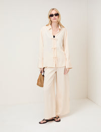 Cream Pinstripe Tie Front Shirt