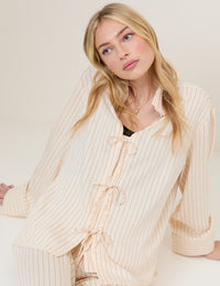 Cream Pinstripe Tie Front Shirt