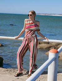 Multi-Coloured Split Hem Wide Leg Trousers