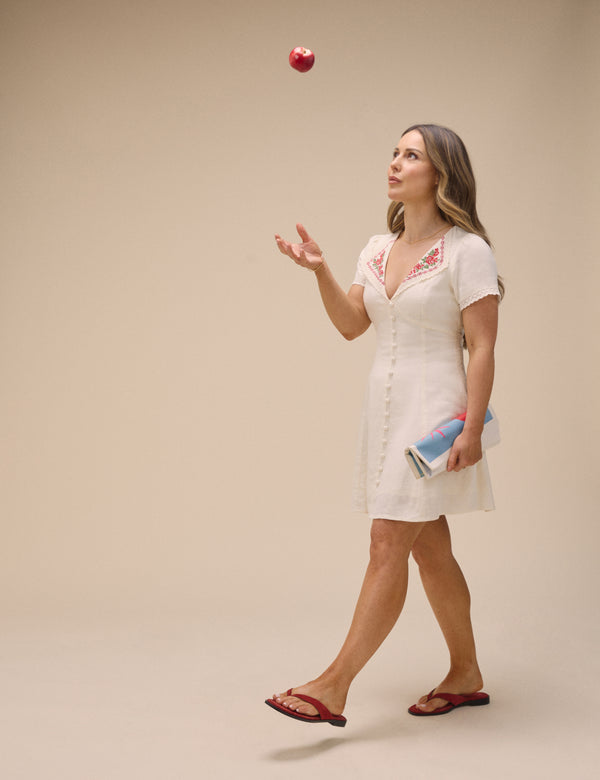 Cream Floral Collar Linen-Blend Lillian Mini Dress