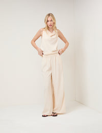 Cream Pinstripe Wide Leg Trousers