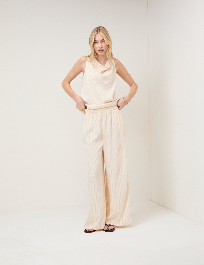 Cream Pinstripe Top & Trousers Set
