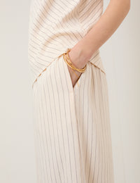 Cream Pinstripe Wide Leg Trousers