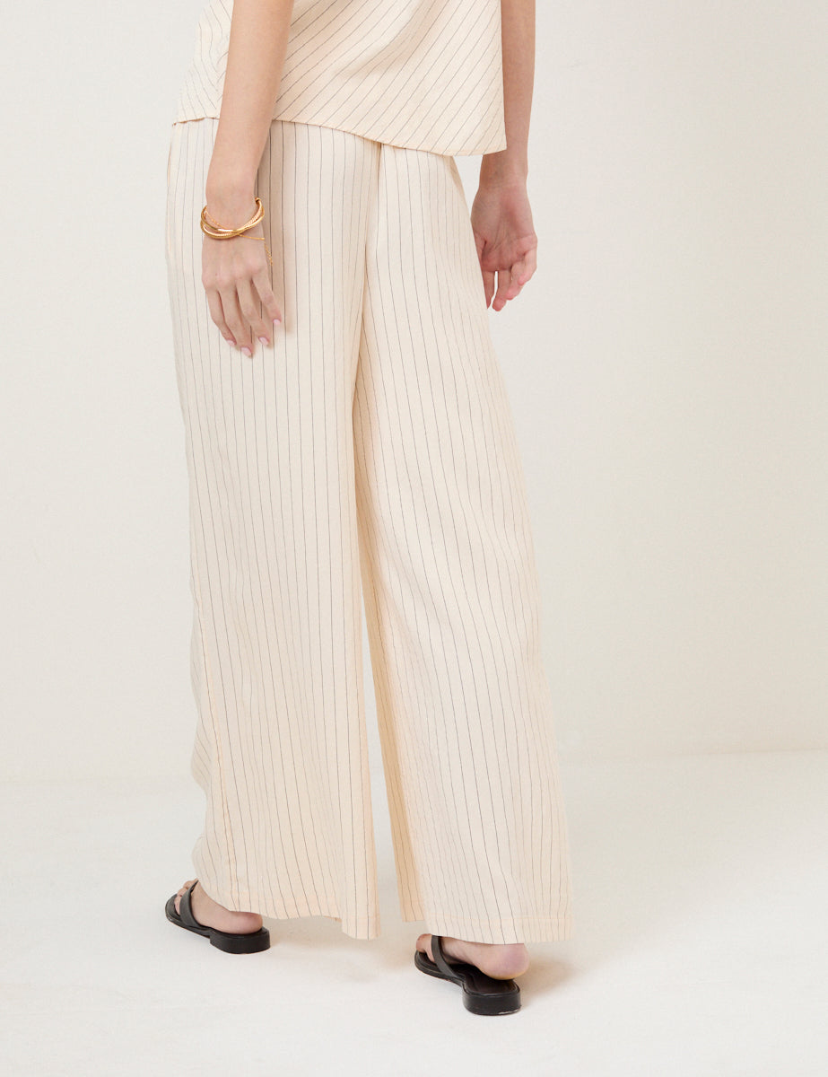 Cream Pinstripe Wide Leg Trousers