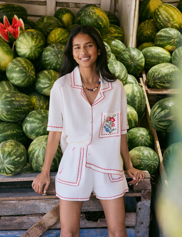 White Embroidered Shorts