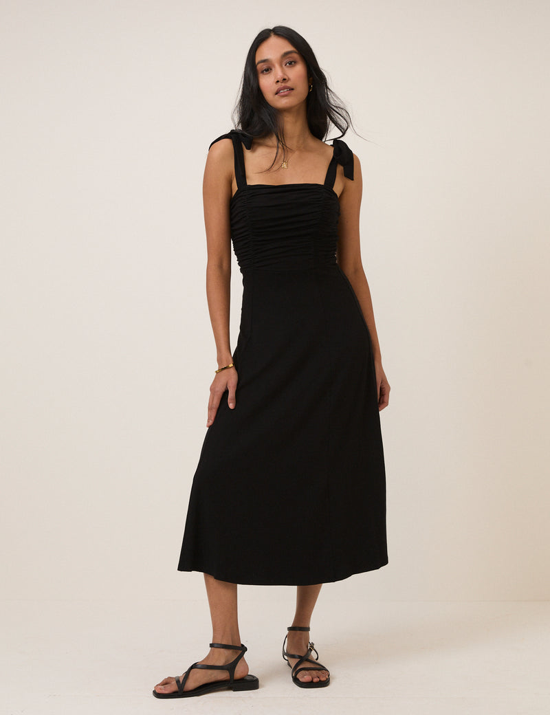 black tie midi dress Tie-Strap Bodycon | Womens | Large (Available in XS, S, M, XL) | 100% Polyester grazing midi hem Women's Plus size Modest Bow
