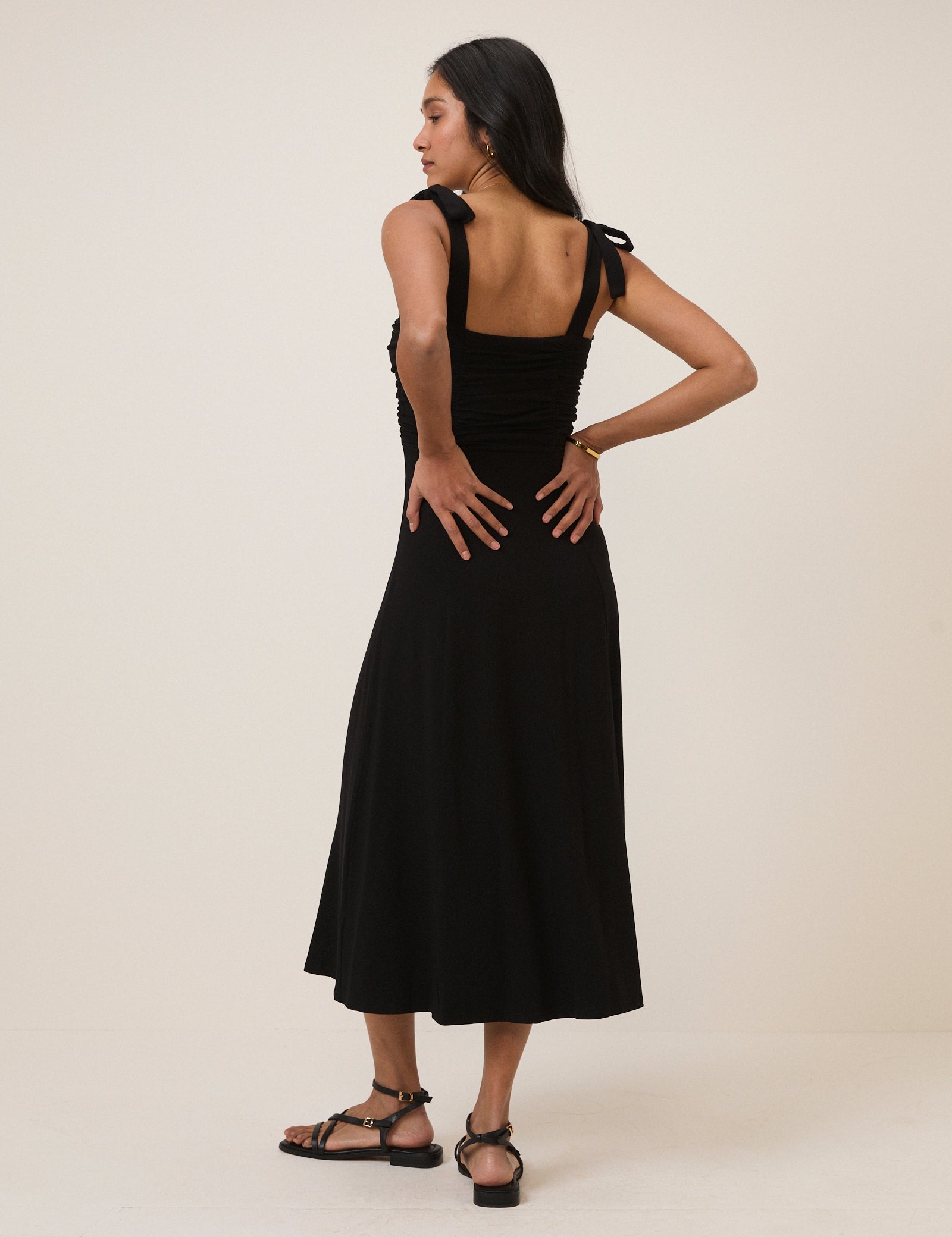 black jersey midi dress Black Tie Shoulder Hattie Jersey Midi Dress