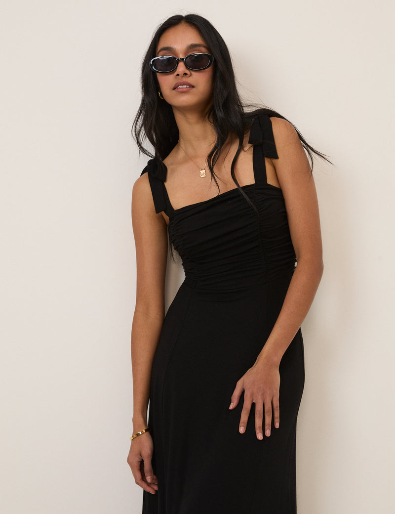 black tie midi dress Jemma One Shoulder / | MESHKI calf length Black tie sits comfortably at