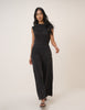 Black Boat Neck Jersey Sleeveless Jersey Jumpsuit