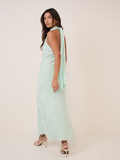 Mint Green Floral Satin Fifi Maxi Dress