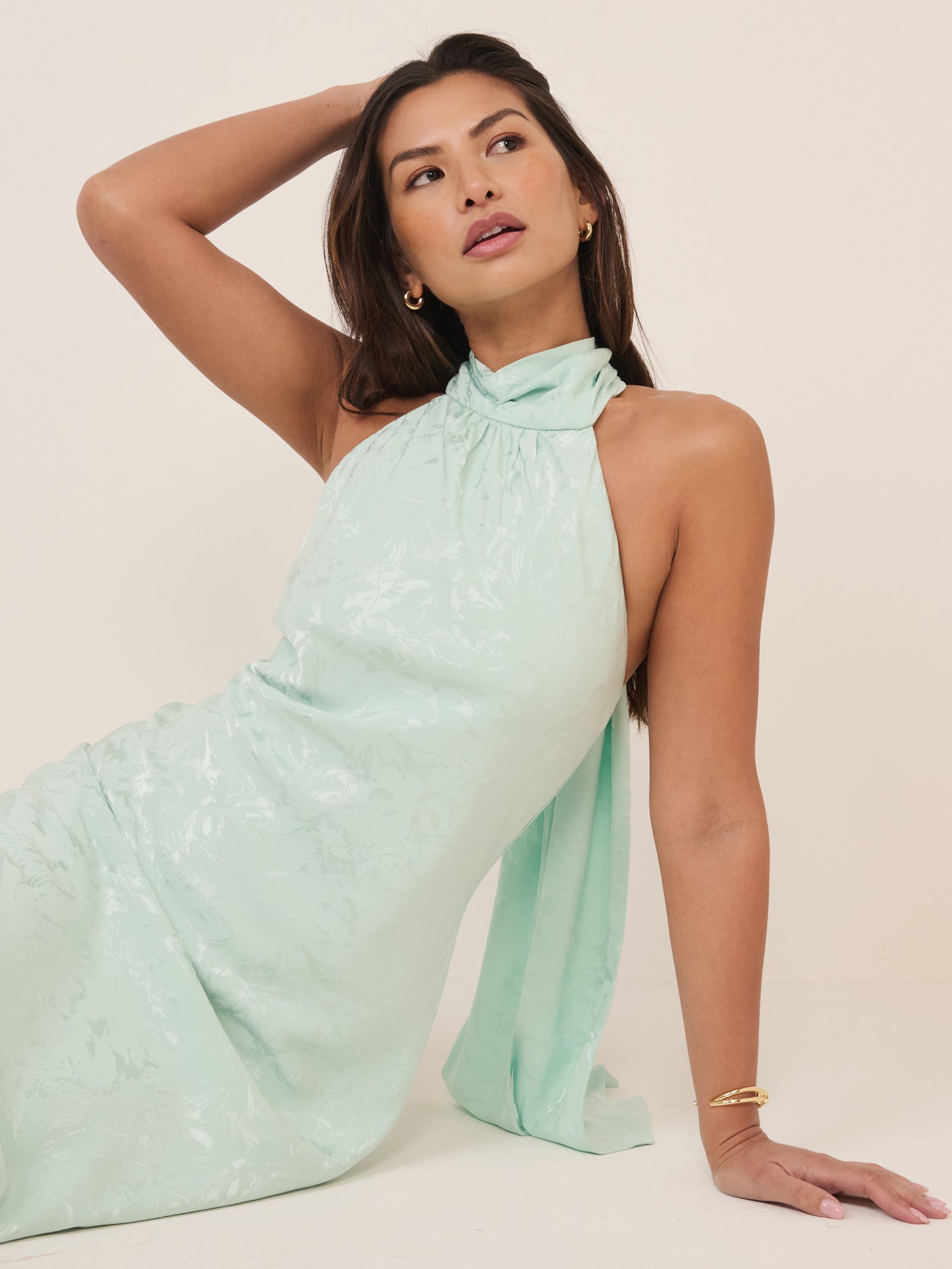 Mint Green Floral Jacquard Fifi Maxi Dress Mint Green Floral Jacquard Fifi Maxi Dress