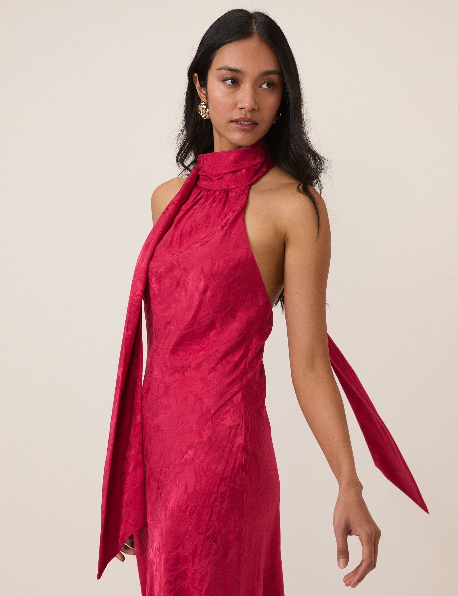 Pink Floral Jacquard Fifi Midi Dress