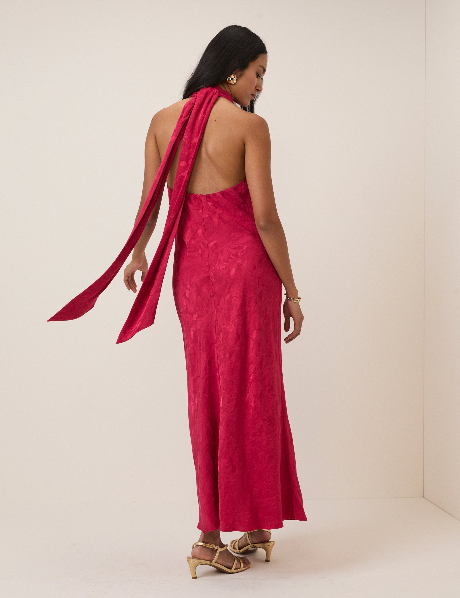 Pink Floral Jacquard Fifi Midi Dress