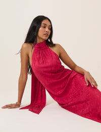 Pink Floral Jacquard Fifi Midi Dress