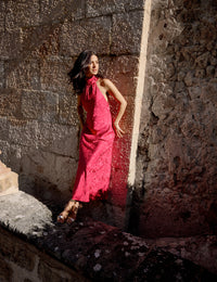 Pink Floral Jacquard Fifi Midi Dress