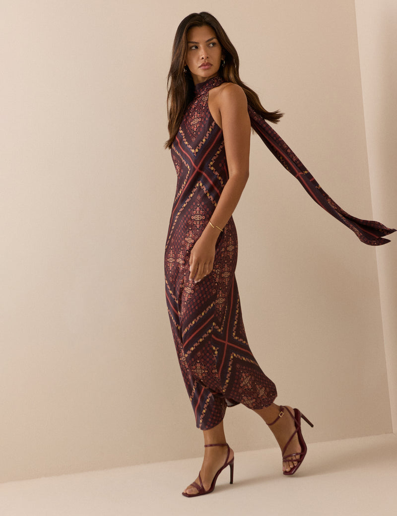 Brown Paisley Tile Print Fifi Maxi Dress