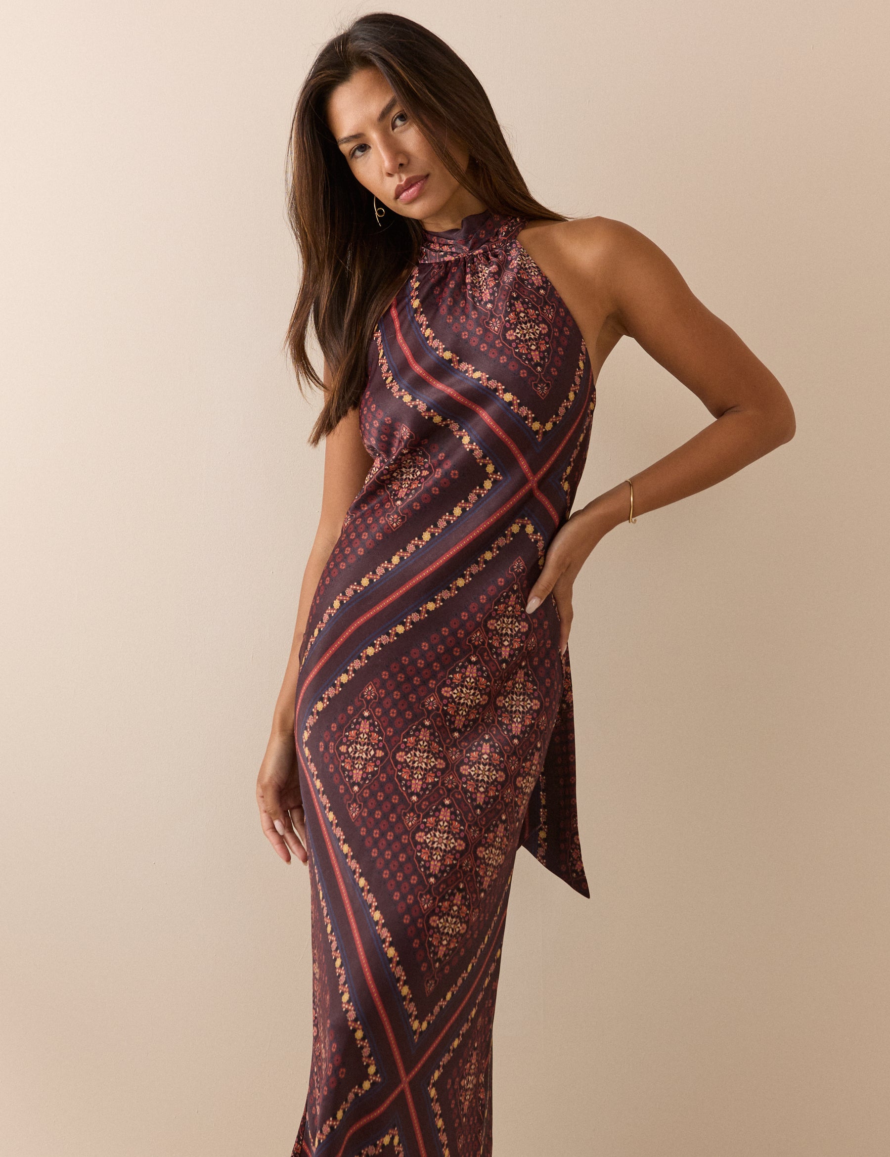 Brown Paisley Tile Print Fifi Maxi Dress
