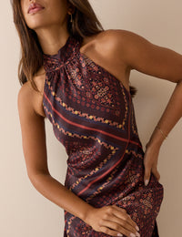 Brown Tile Print Fifi Maxi Dress