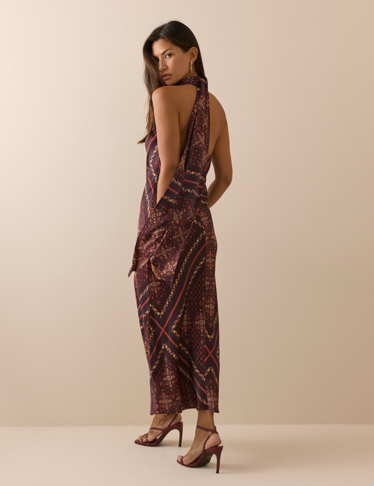 Brown Paisley Tile Print Fifi Maxi Dress