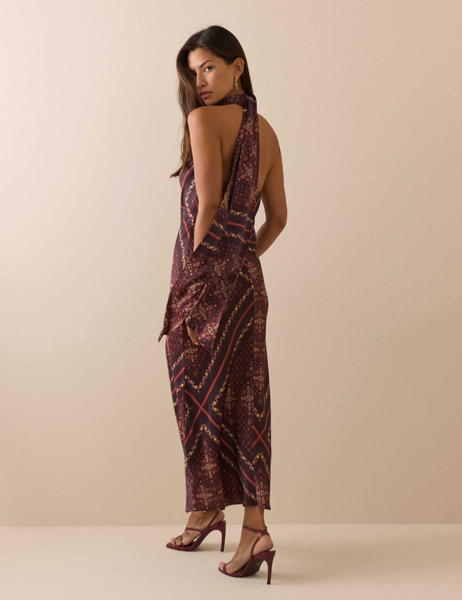 Brown Paisley Tile Print Fifi Maxi Dress