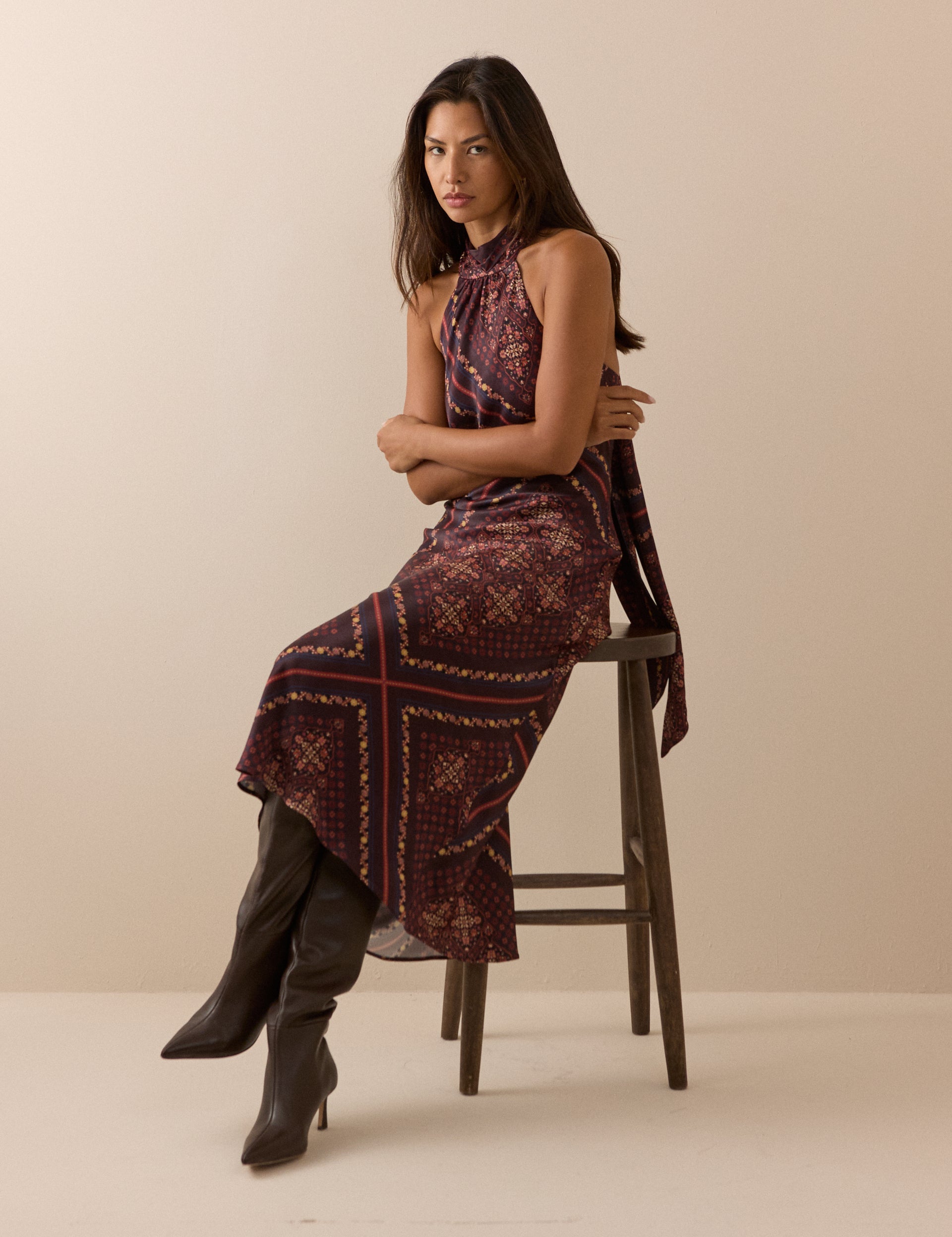 Brown Tile Print Fifi Maxi Dress